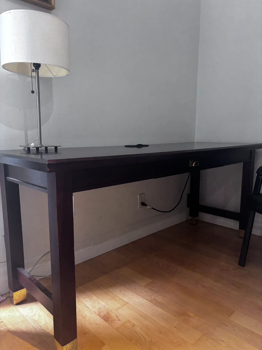 Dark Wood Desk with Integrated Power Hub
