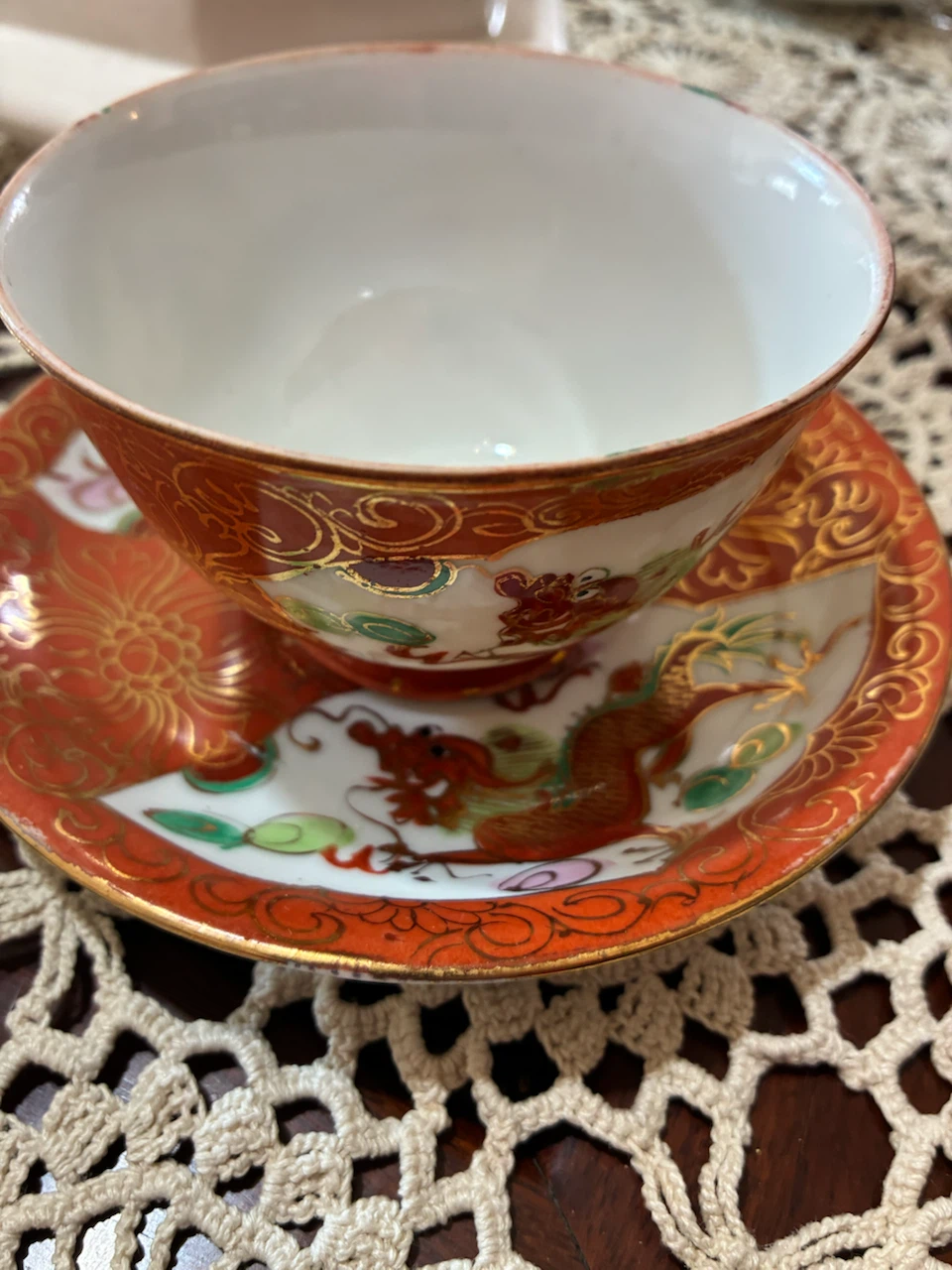 Vintage Dragon Motif Tea Cup and Saucer