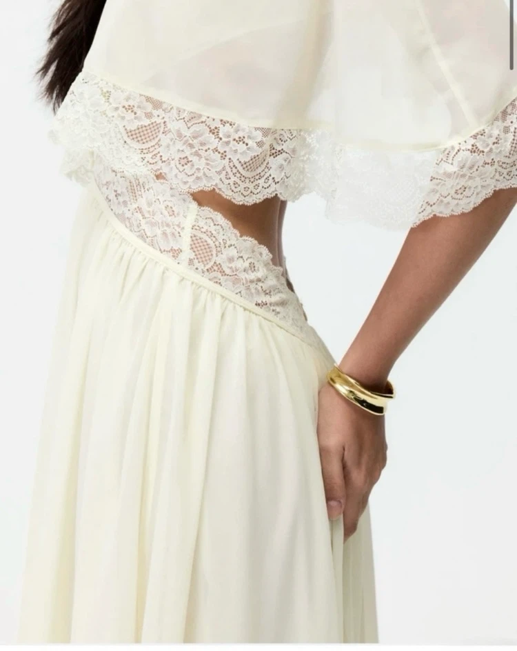Lablon Open-Back Lace Trim Maxi Dress in Cream - photo 5