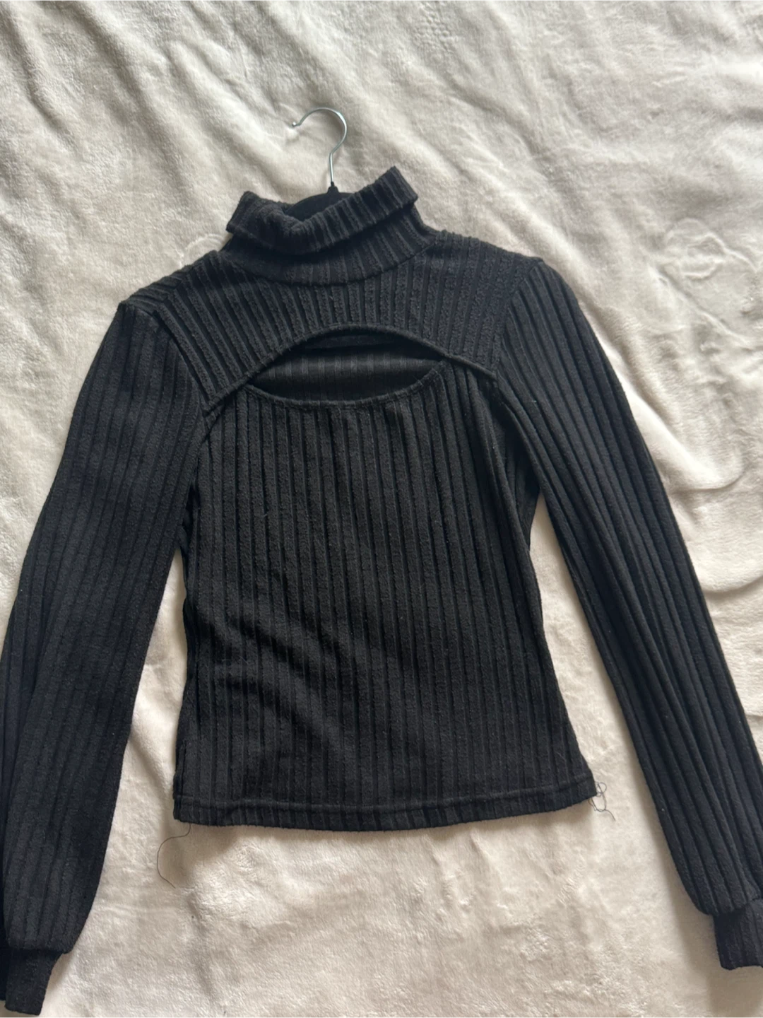 Black Ribbed Turtleneck Top