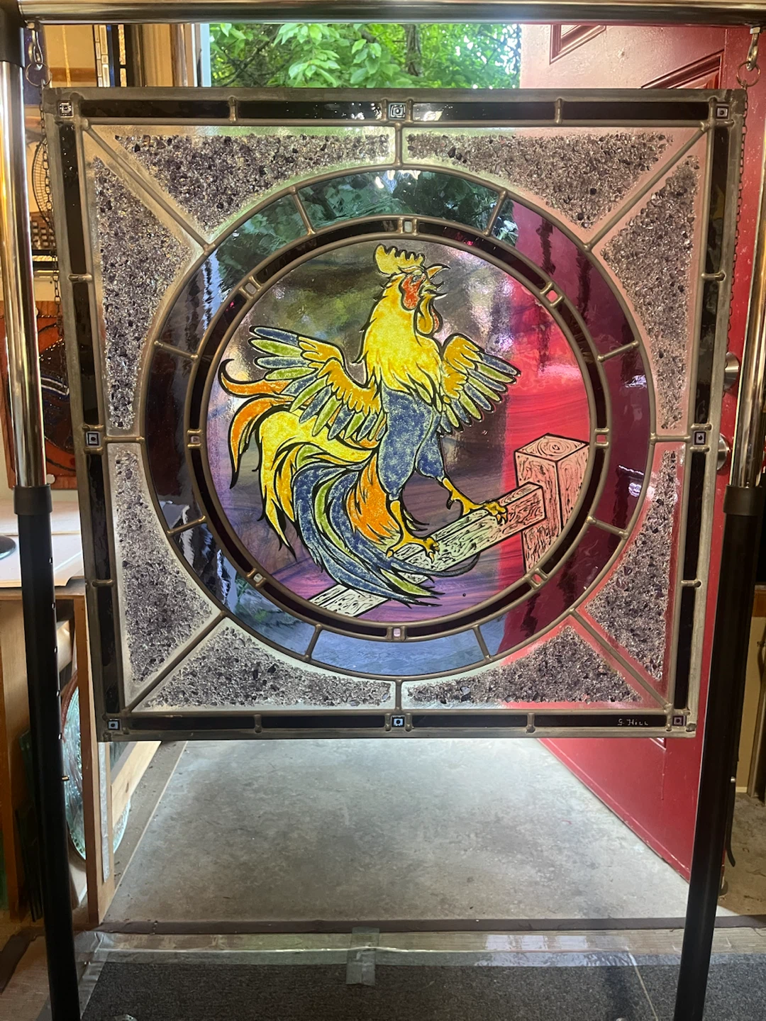 Stained Glass Rooster Window Panel