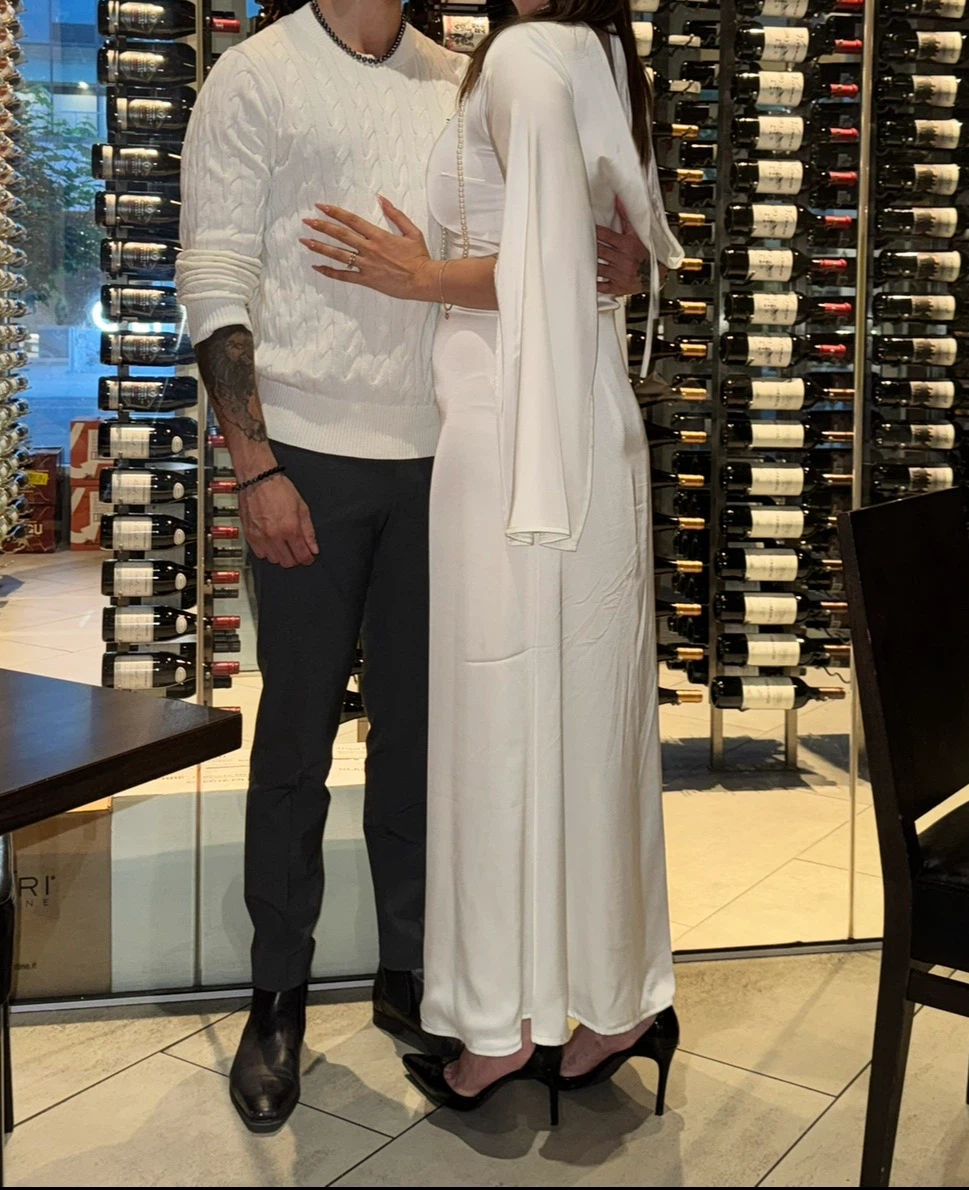 White Satin Cowl Back Long Sleeve Dress