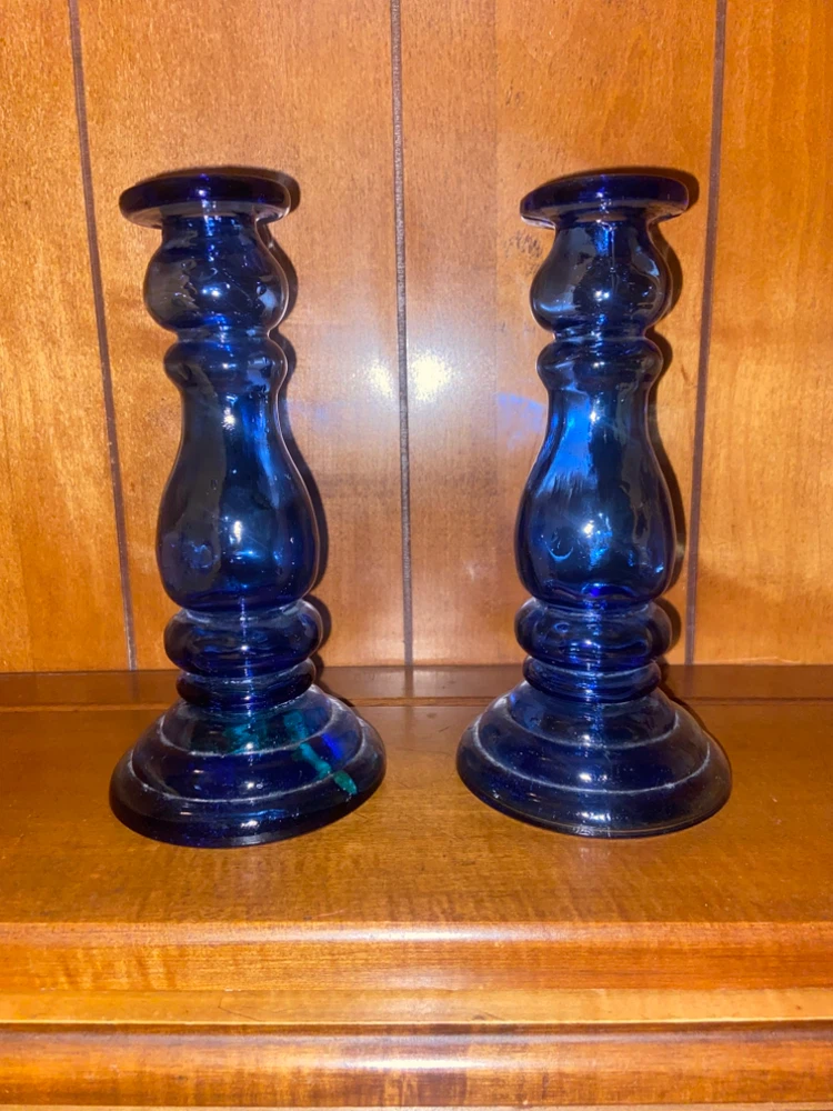 Set of Two Cobalt Blue Glass Candle Holders - photo 4
