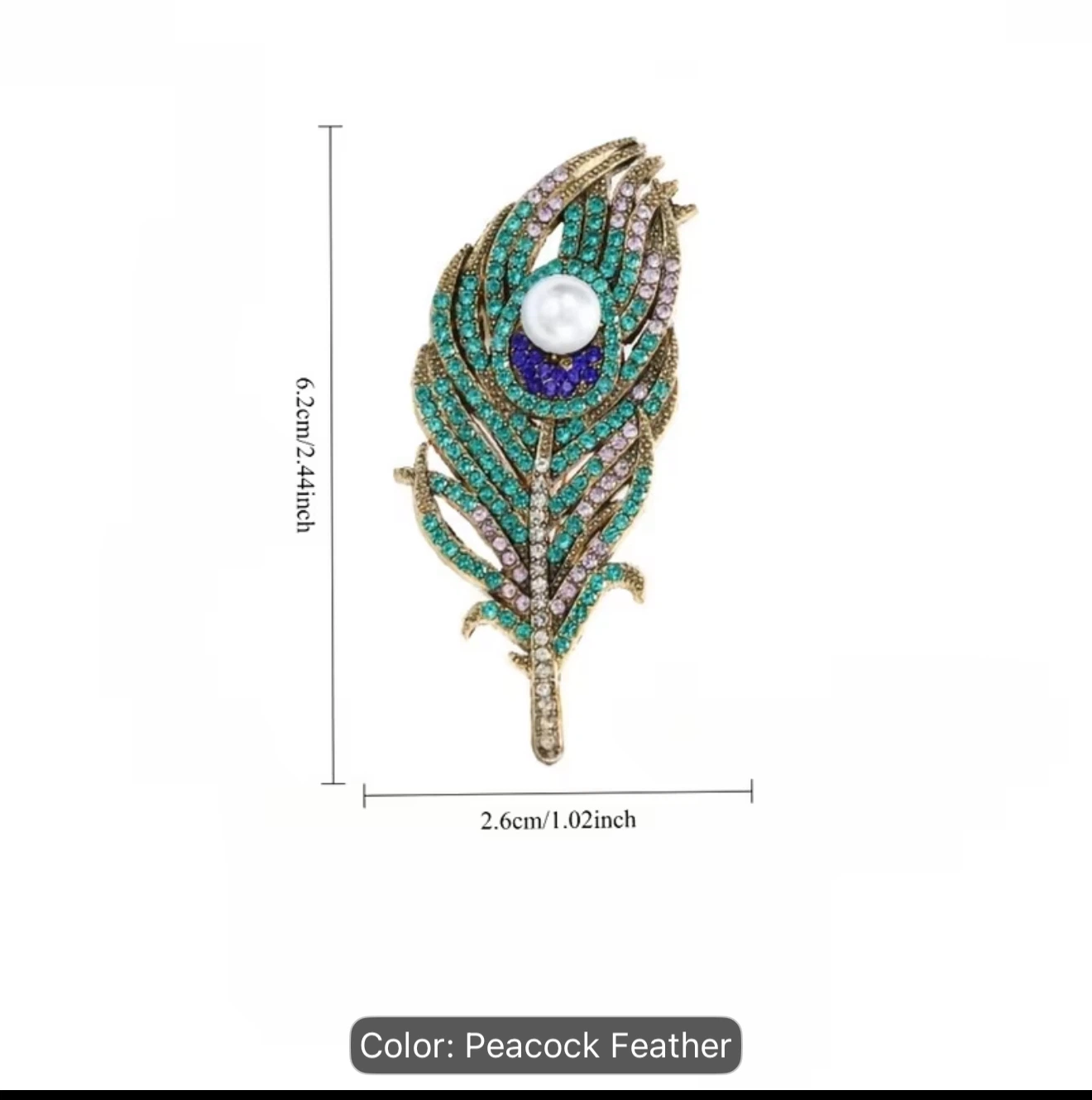 Vintage Peacock Feather Rhinestone Brooch - photo 2