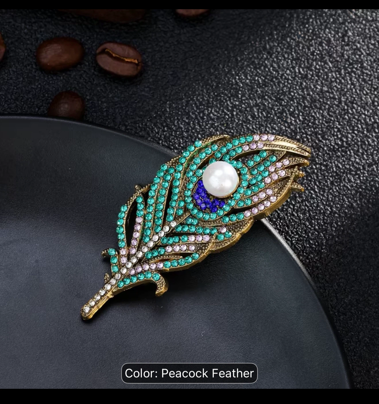 Vintage Peacock Feather Rhinestone Brooch - photo 4