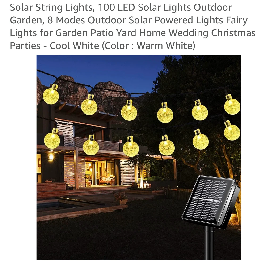100 LED Solar Powered Crystal Ball String Lights