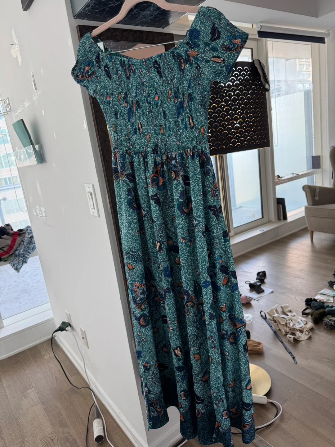 XS - Teal Paisley Print Maxi Dress