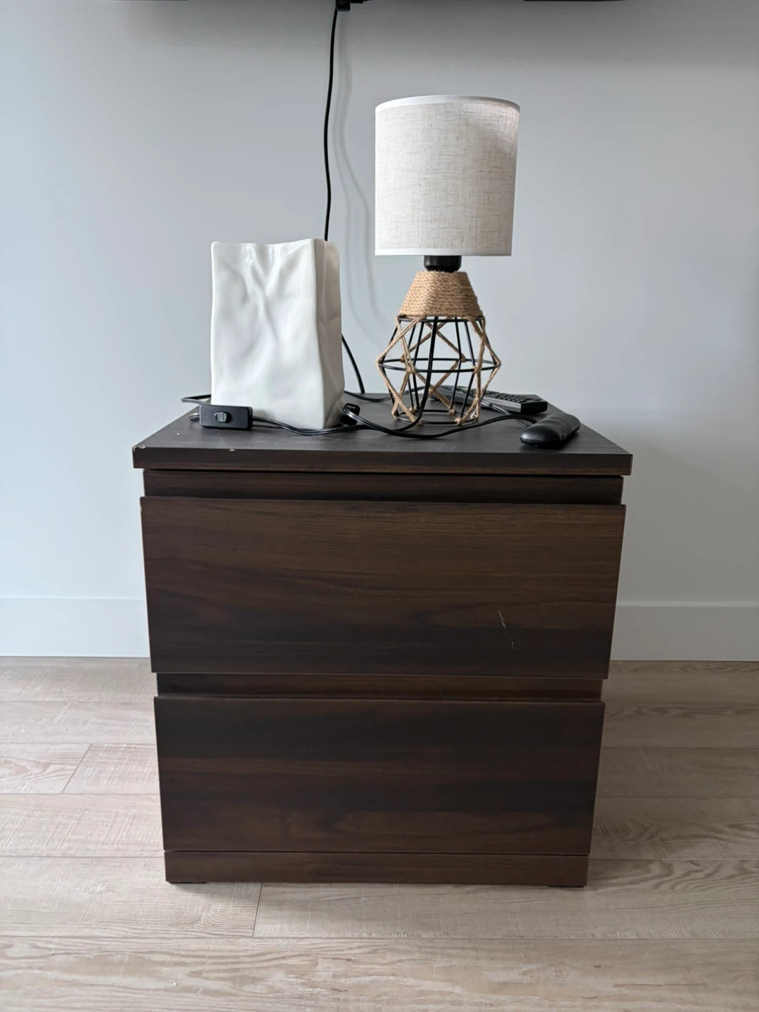 Dark Wood Finish Nightstand with Two Drawers
