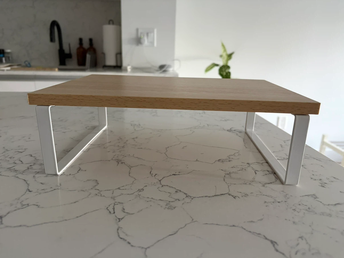Wood and white metal desk monitor stand - photo 2