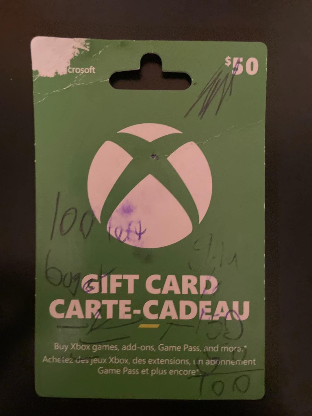 50$ Unused xbox gift card