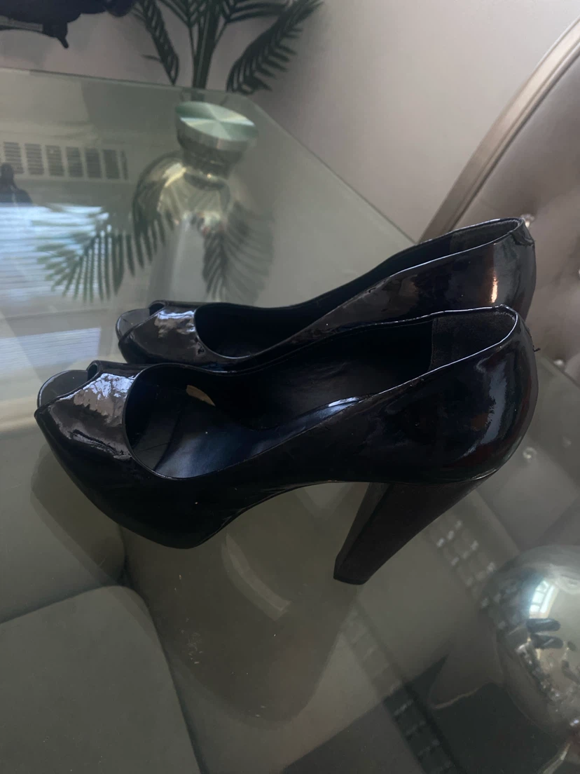 ALDO Black Patent Peep Toe Heels