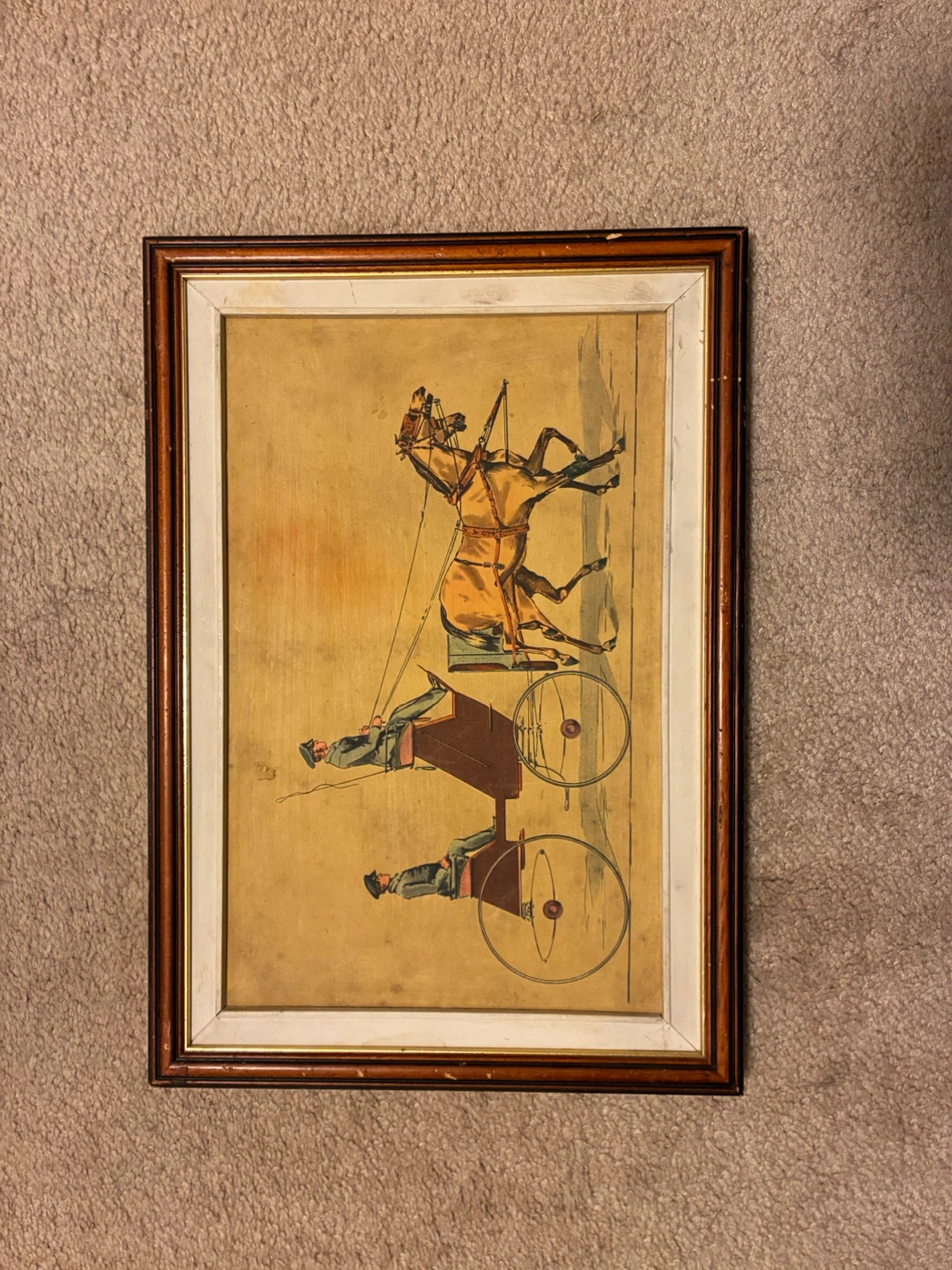 Vintage Framed Horse and Carriage Print