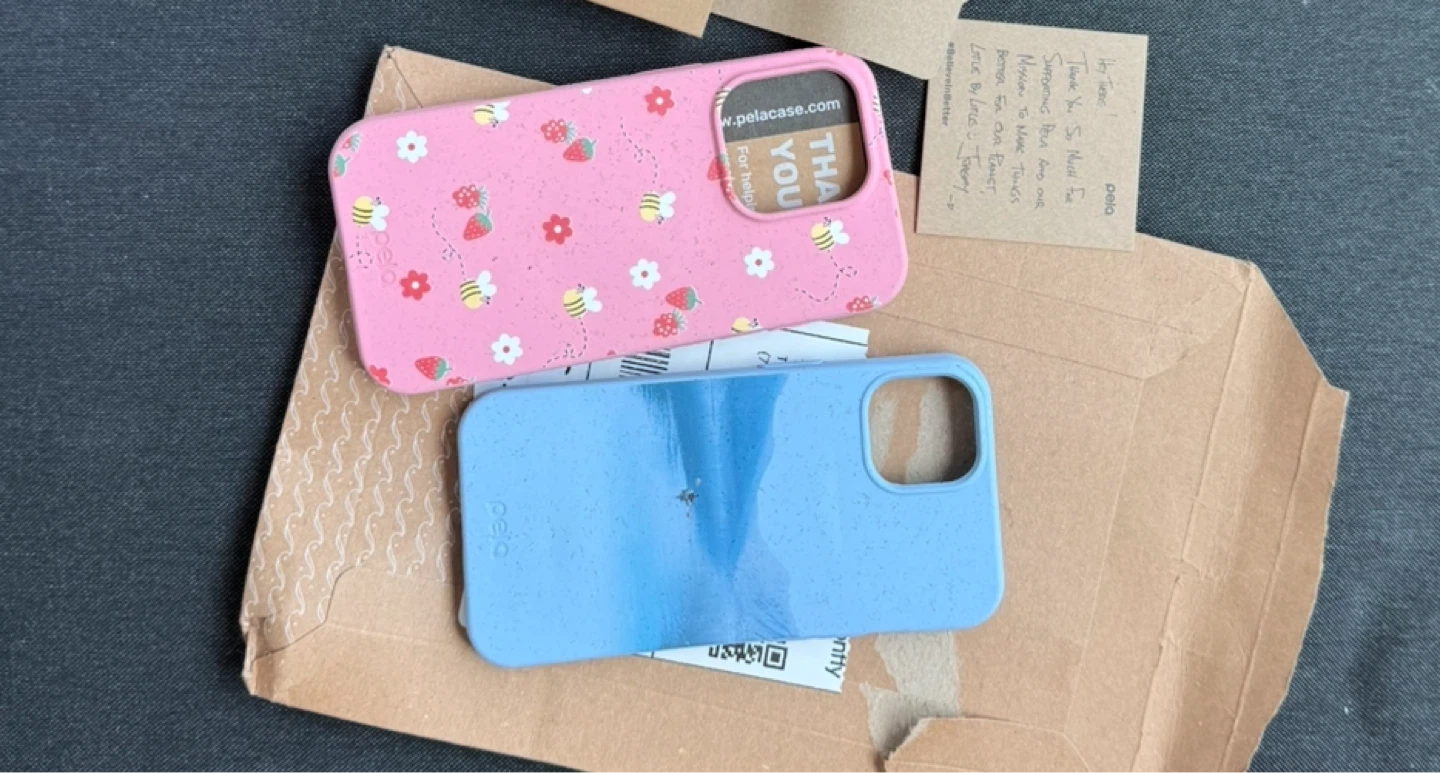 Two Pela Compostable iPhone Cases