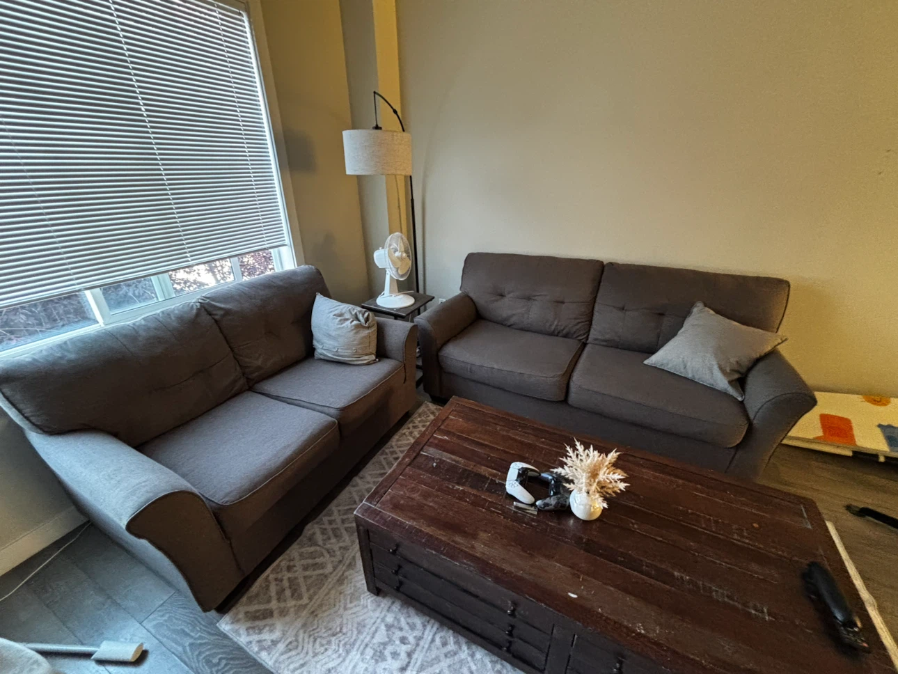 Two-Seater Brown Fabric Loveseat and Couch