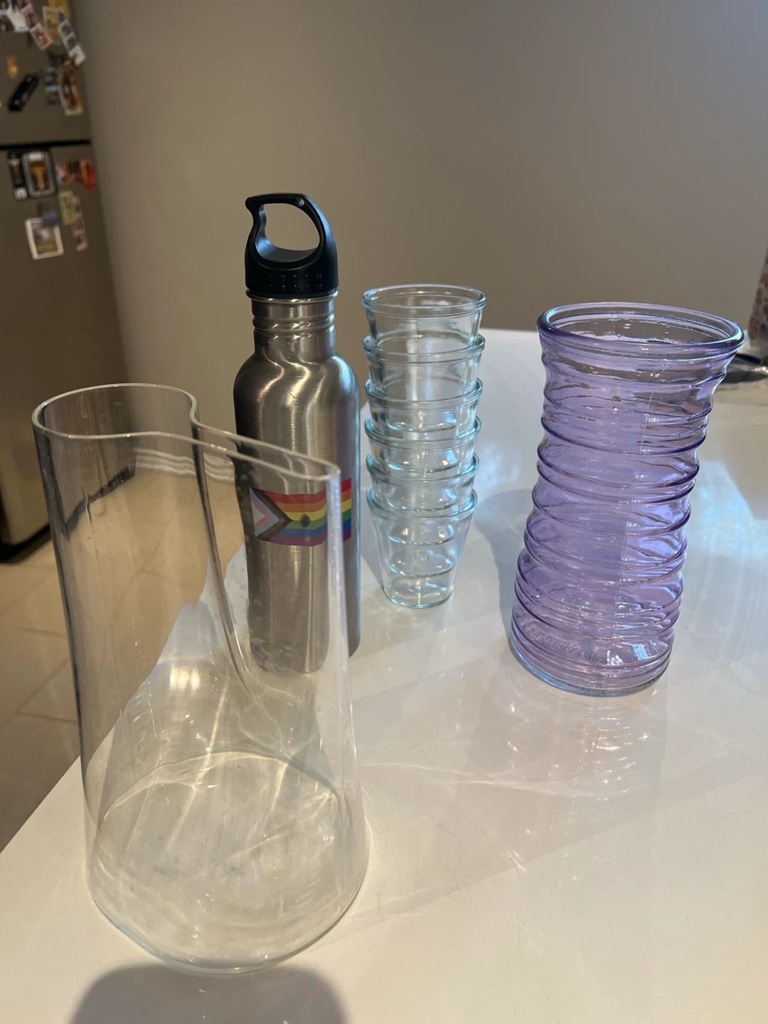 Kitchenware Bundle: Water Bottle, Glass Vase, and Cups