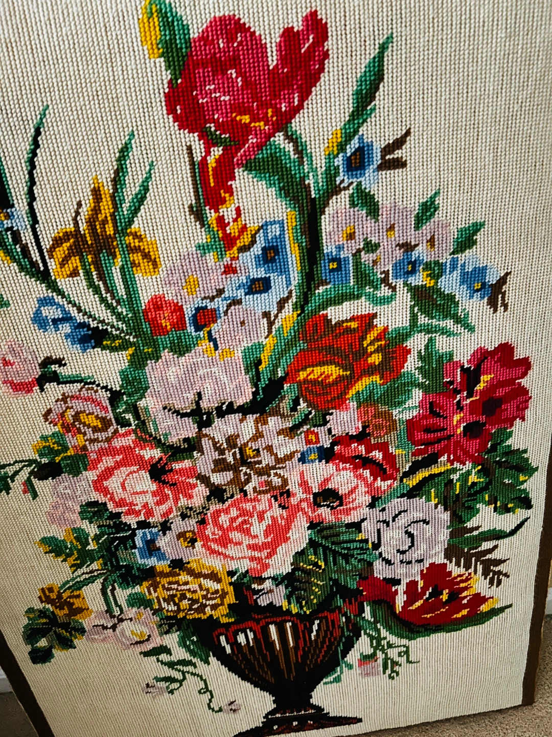 Huge 33 by 24-inch Vintage Needlepoint Wall Art