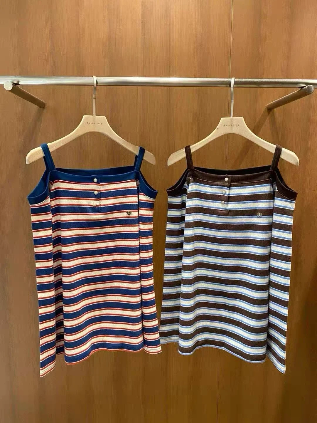Korea Repertory Preppy Striped Off-Shoulder Long-Sleeve T-Shirt