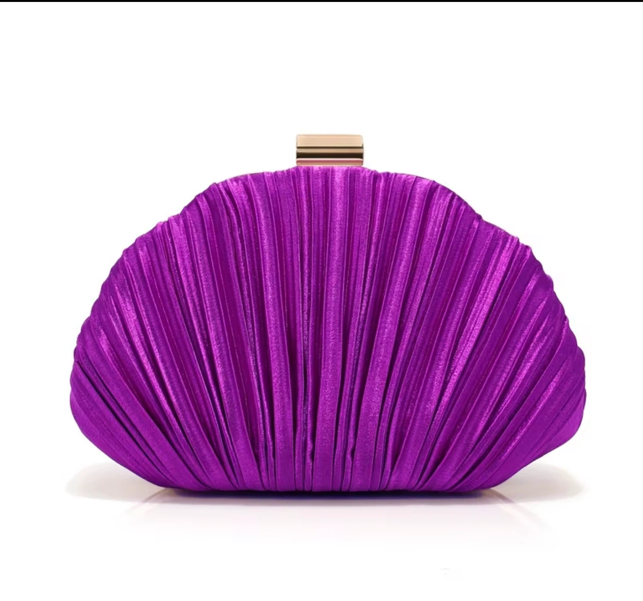 Purple Pleated Shell Clutch Bag