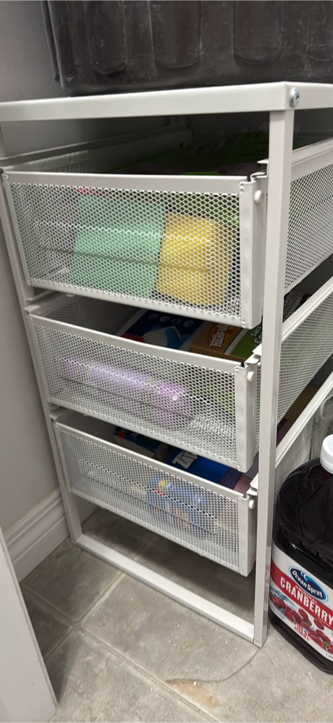 White Metal Mesh 3-Drawer Storage Cart