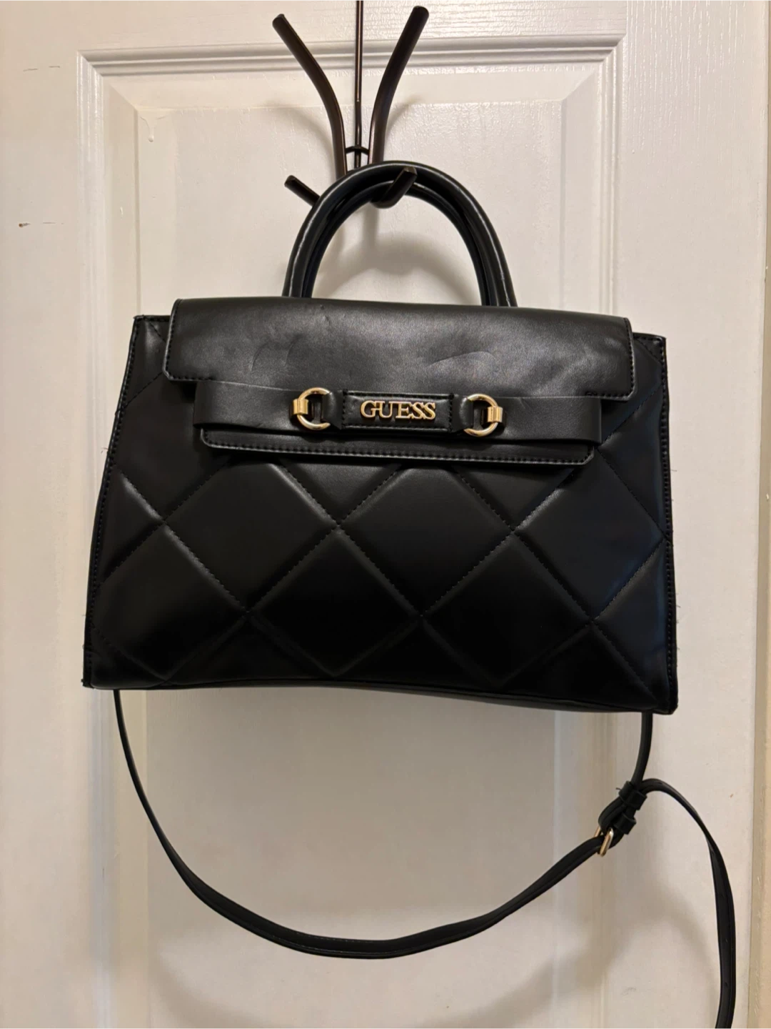 Guess Black Quilted Satchel Handbag