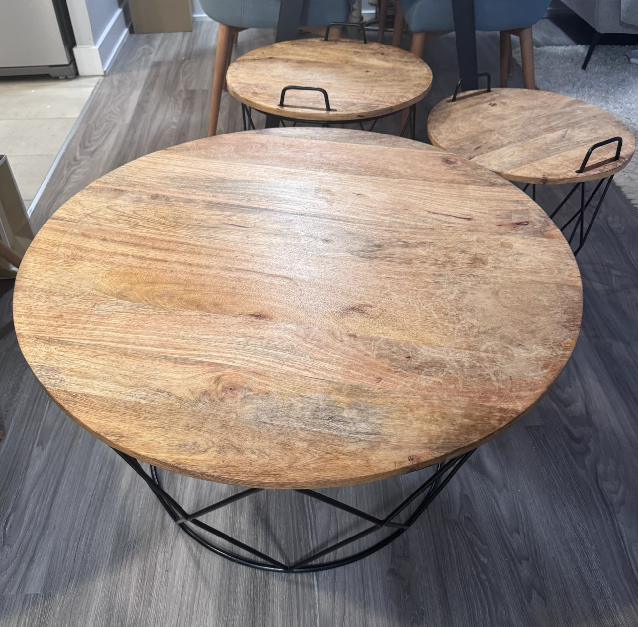 Set of 3 Round Wooden Nesting Wooden Coffee Tables - photo 2