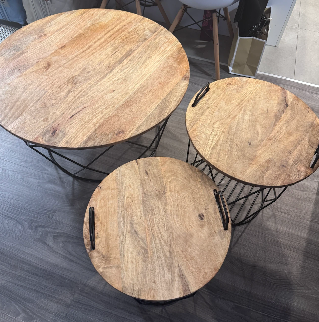 Set of 3 Round Wooden Nesting Wooden Coffee Tables - photo 3