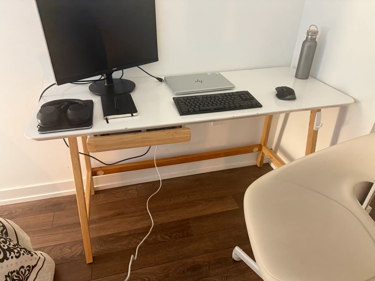 Modern Grey & Natural Wood Desk + Ergonomic Office Chair - photo 2