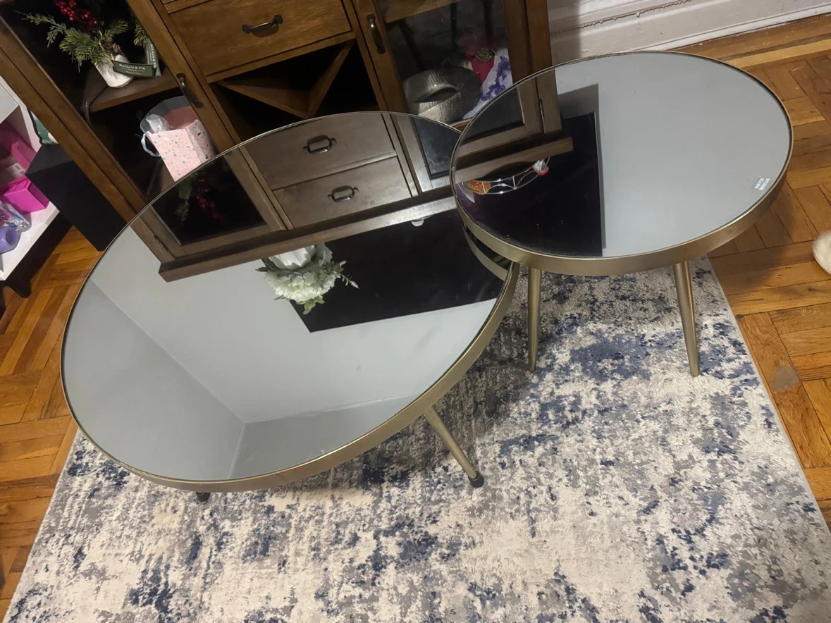 Modern Mirrored Round Nesting Coffee Table Set