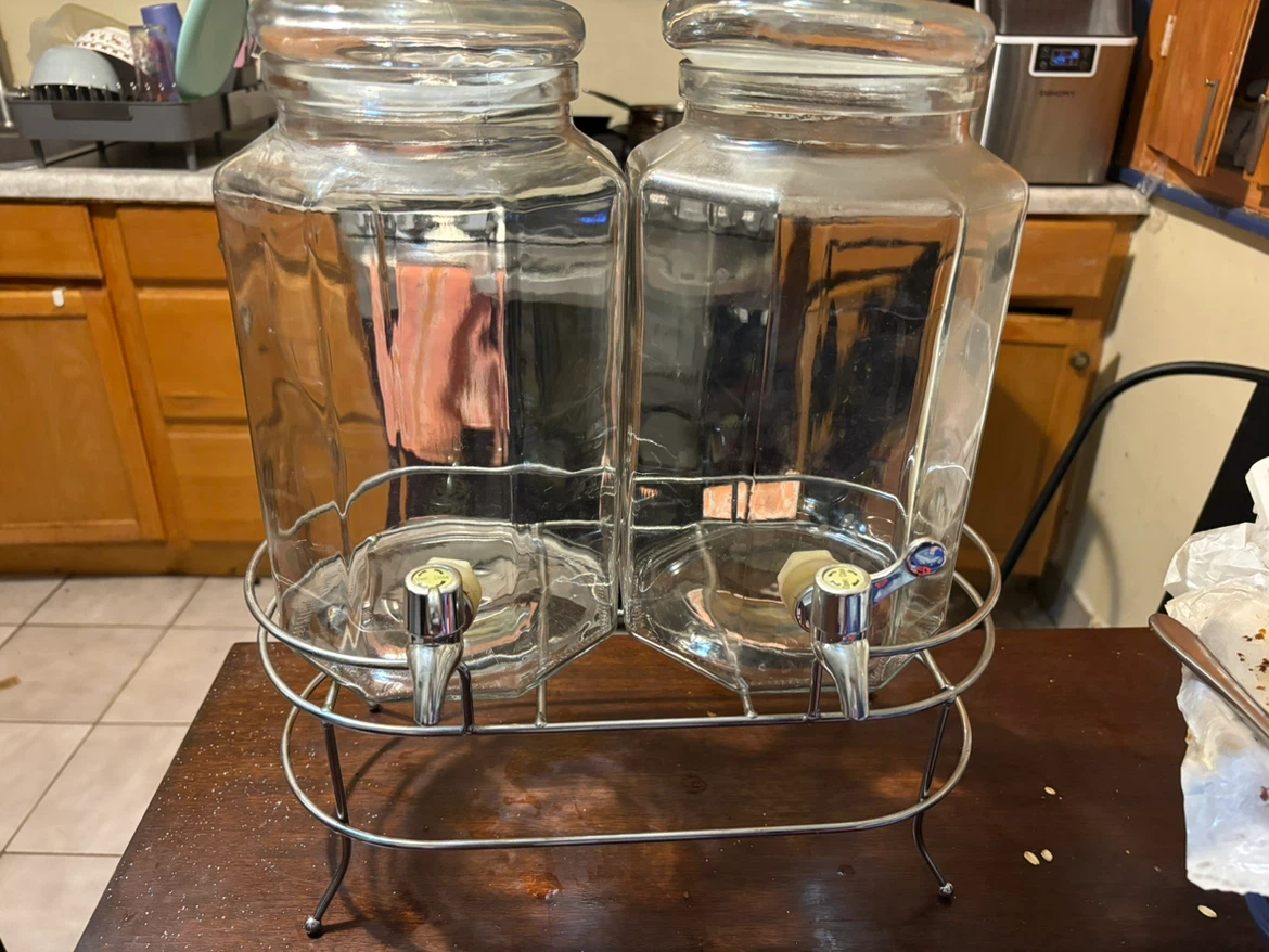 Double Glass Beverage Dispenser with Metal Stand