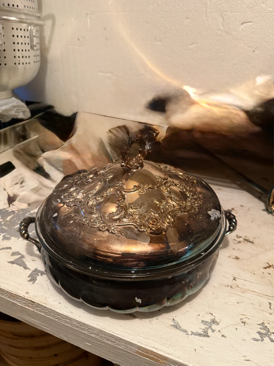 Silver Plated Casserole Dish with Glass Divider