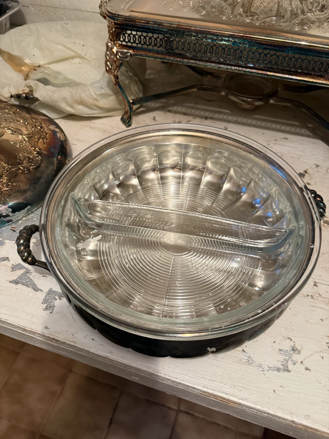 Silver Plated Casserole Dish with Glass Divider - photo 2