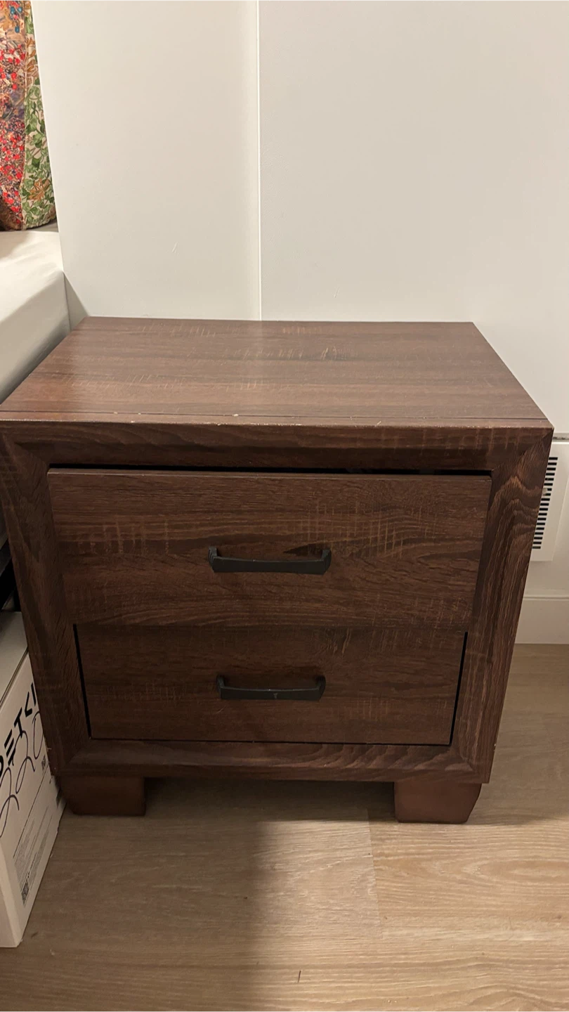 Two-Drawer Dark Wood Nightstand