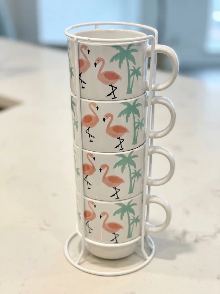 Set of 4 Flamingo Mug Tower with Holder
