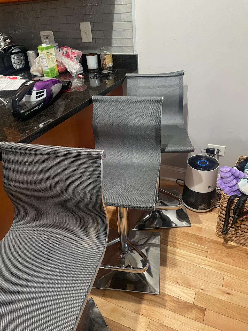 Set of 3 Modern Grey Bar Stools