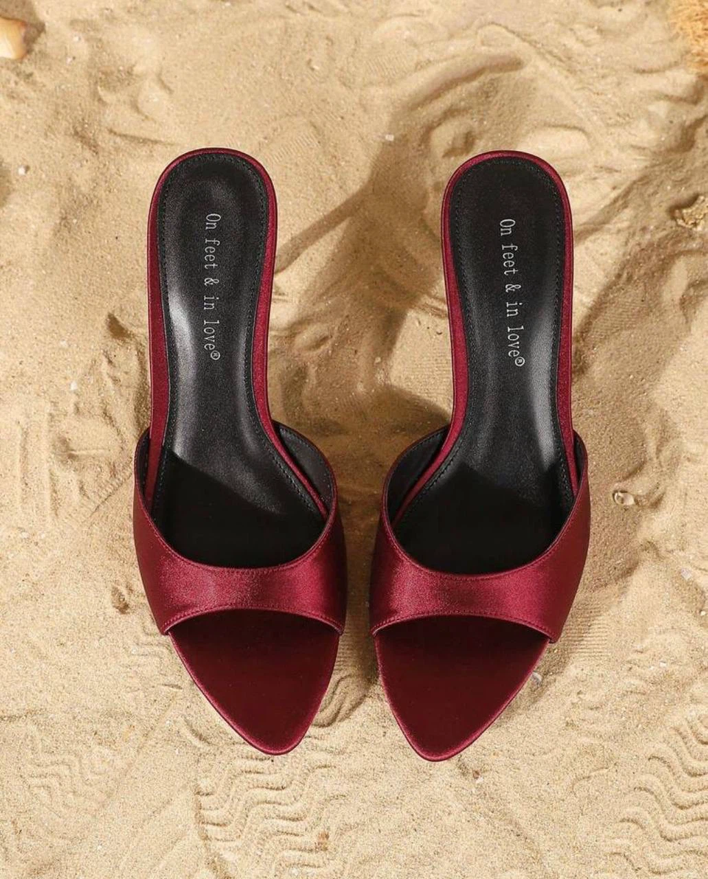 Burgundy Satin Heeled Mules , US 10.5 - photo 5