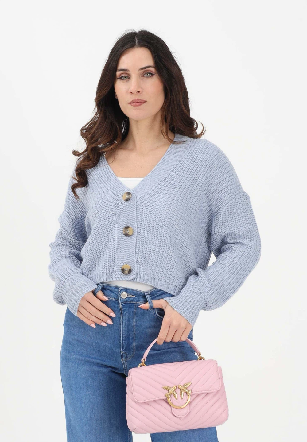 Zebra Fashion Light Blue Cropped Knit Cardigan