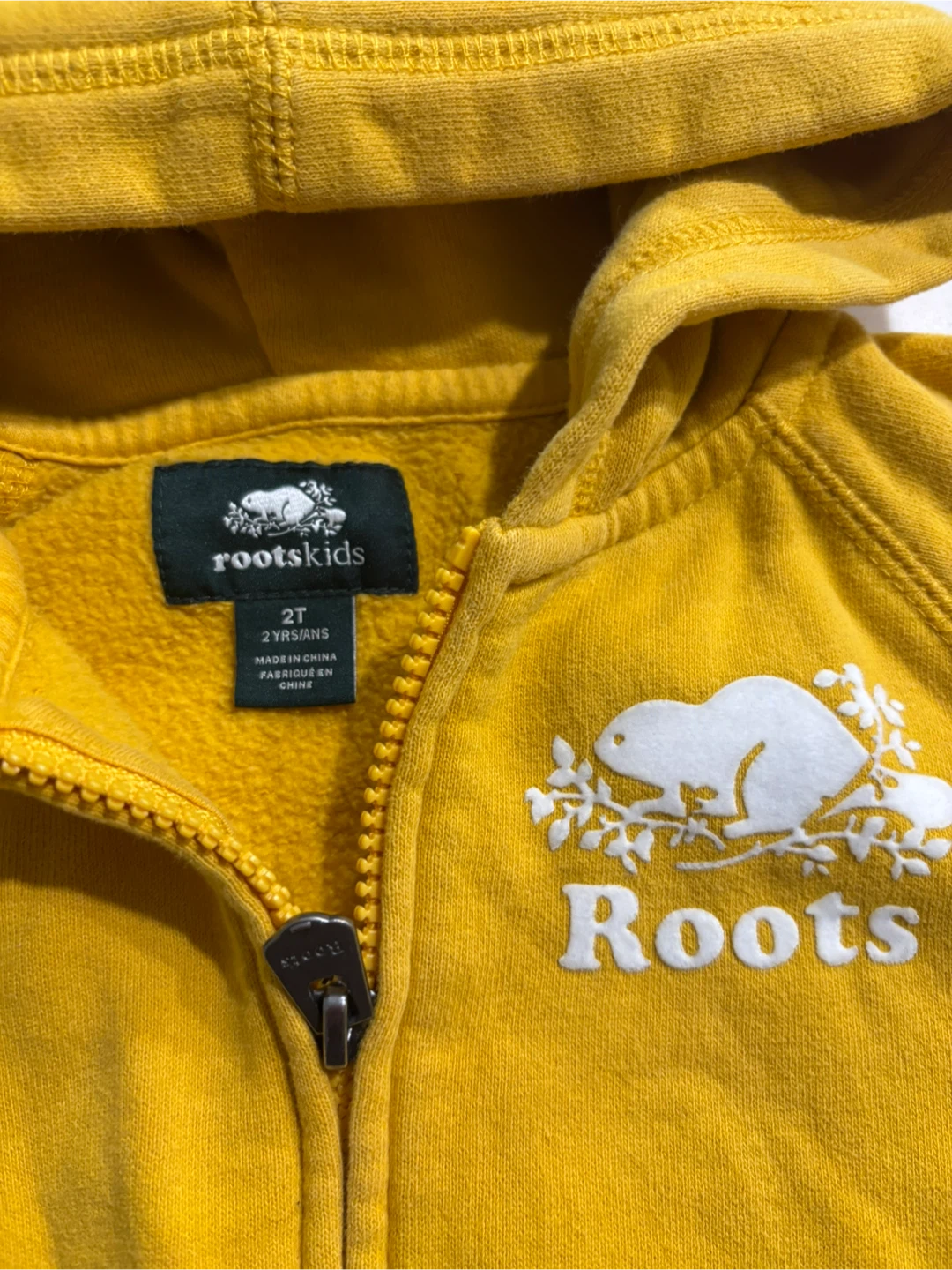 Roots Kids Yellow Zip-Up Hoodie size 2T Excellent Used Condition