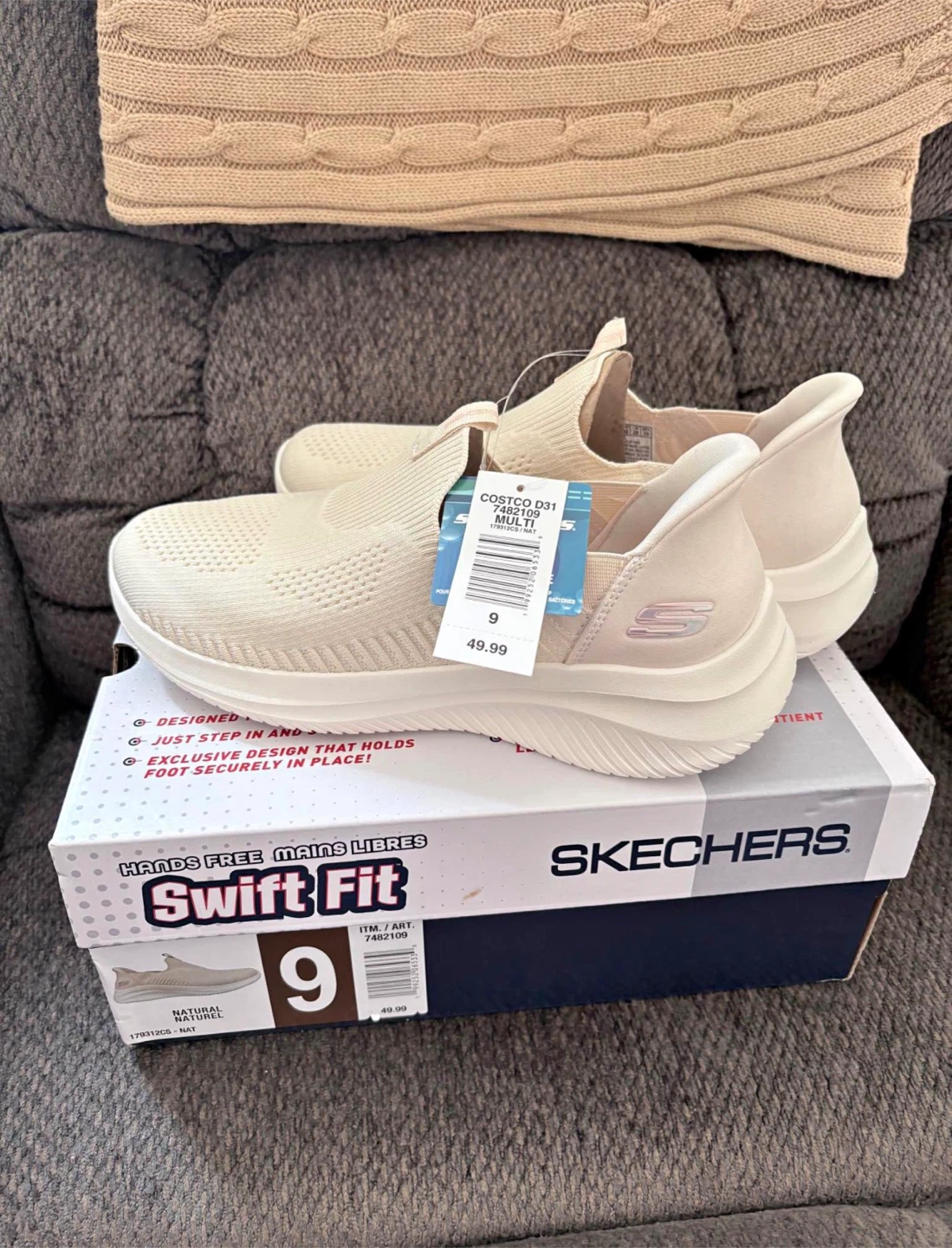 Skechers Swift Fit Hands Free Shoes Natural Size 9