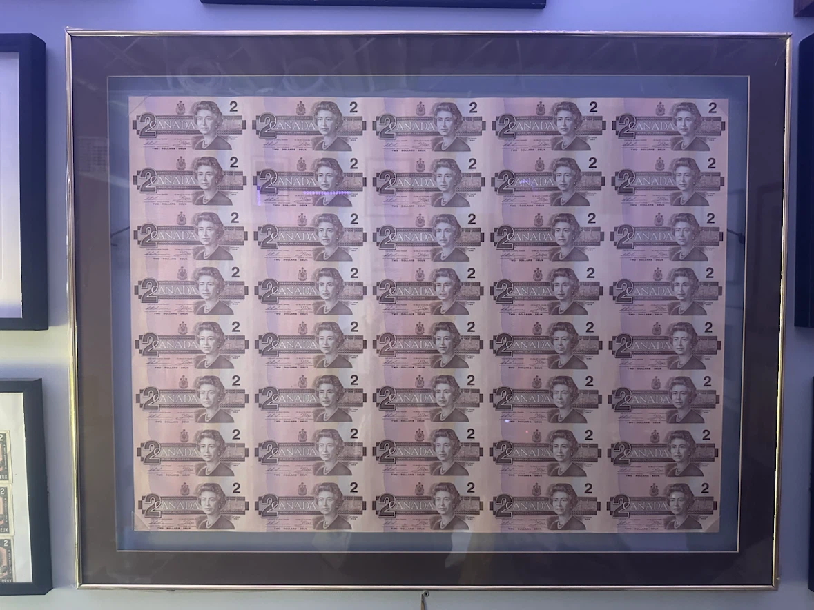 Framed Sheet of Canadian $2 Bills