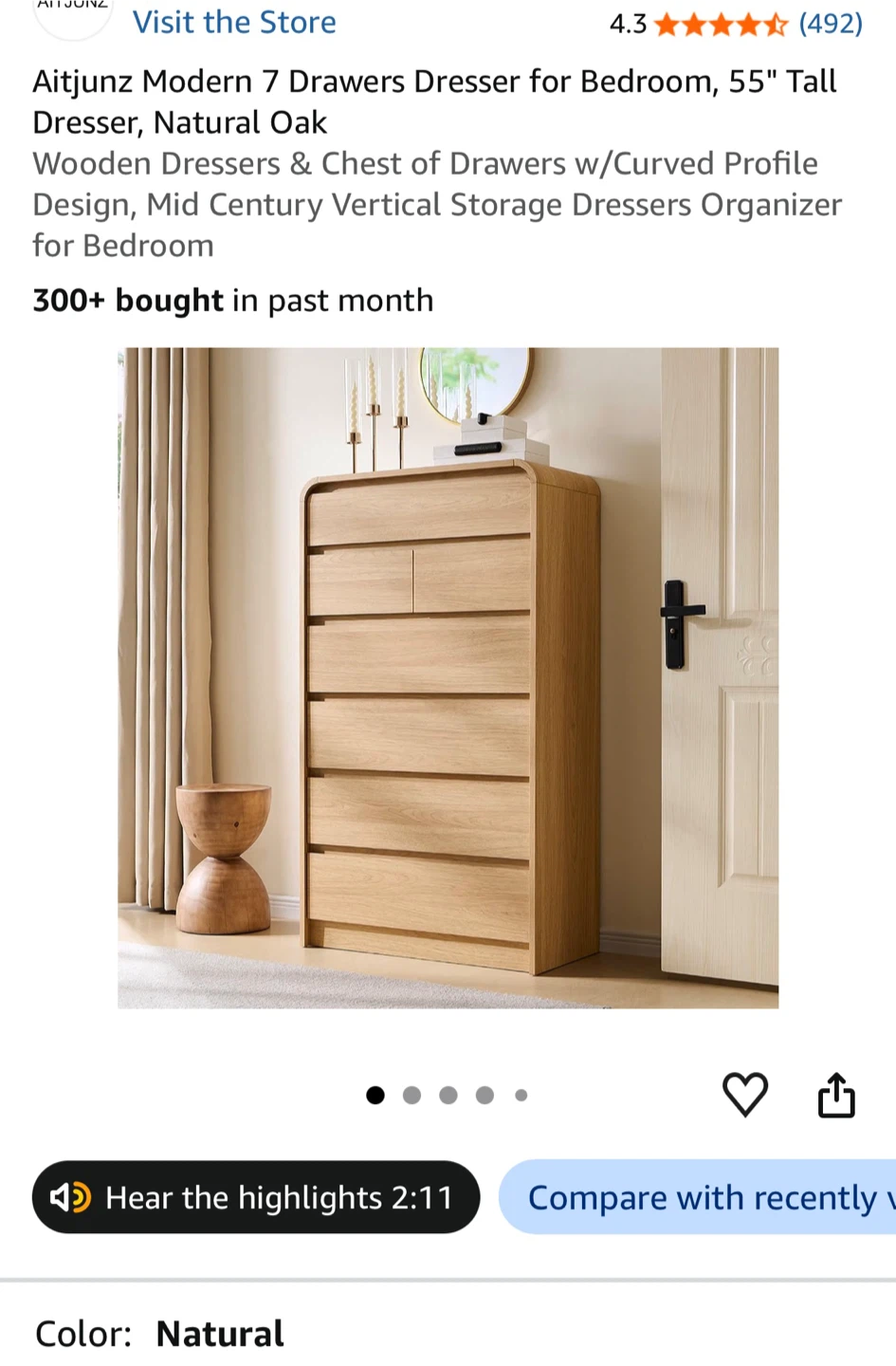 7-Drawer Dresser, Natural Oak - photo 2