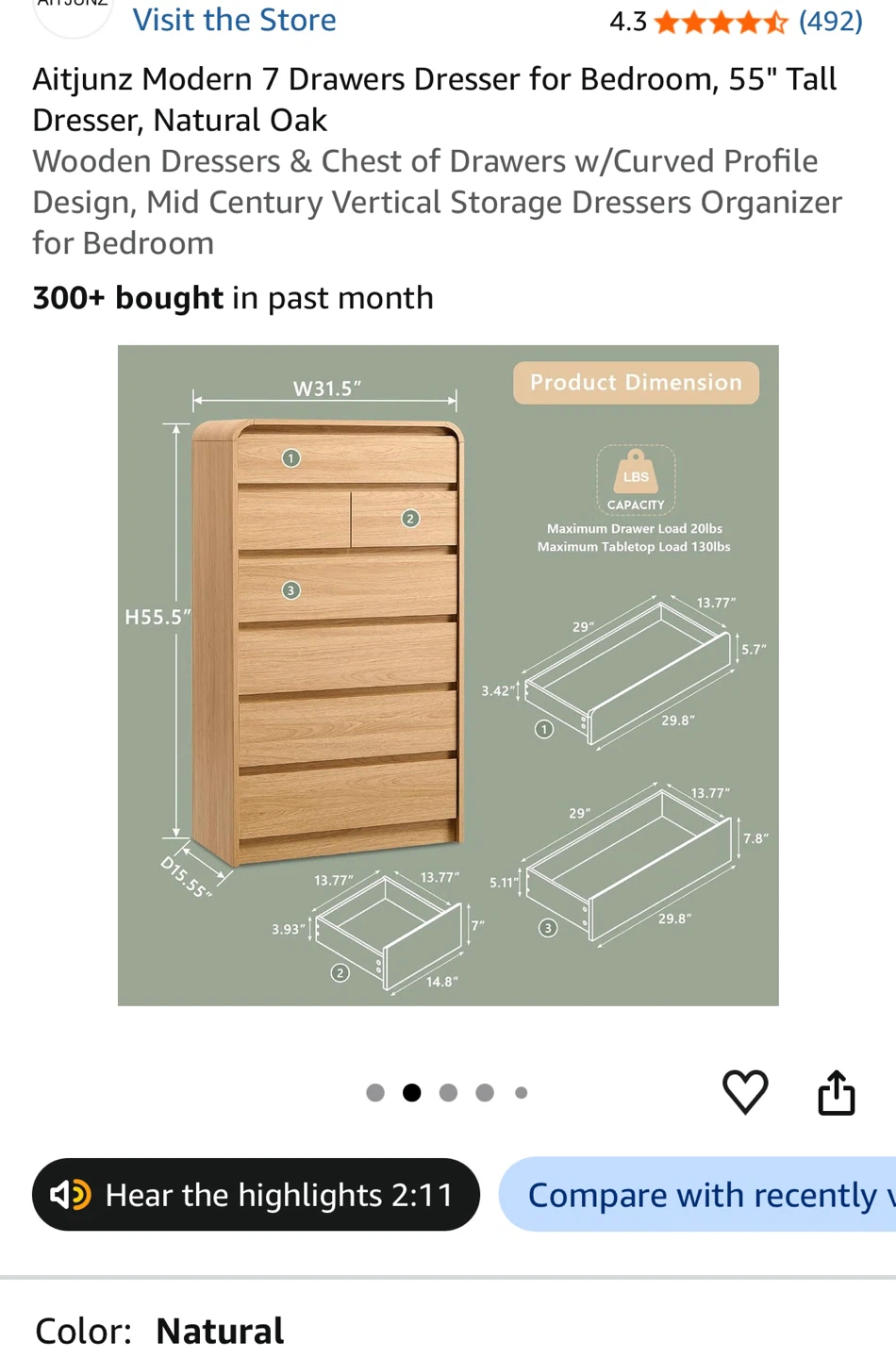 7-Drawer Dresser, Natural Oak - photo 3