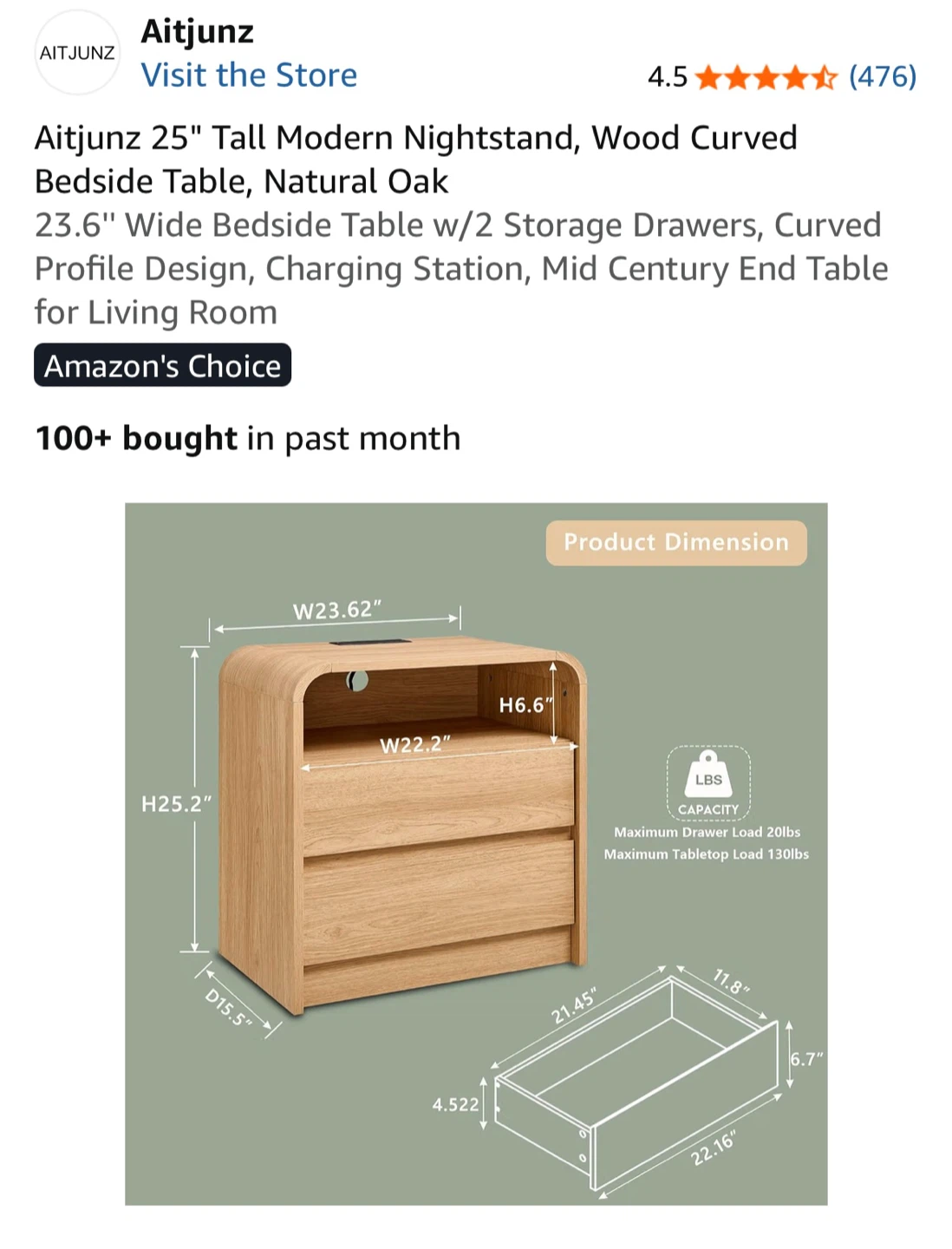Modern Nightstand, Natural Oak - photo 4