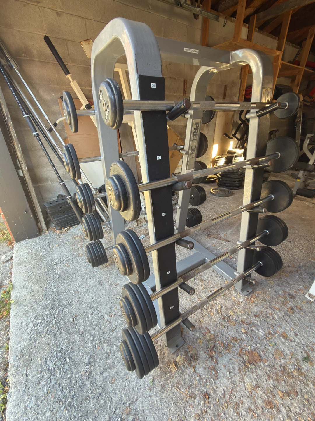 Precor EZ Curl Bar Rack with Barbells