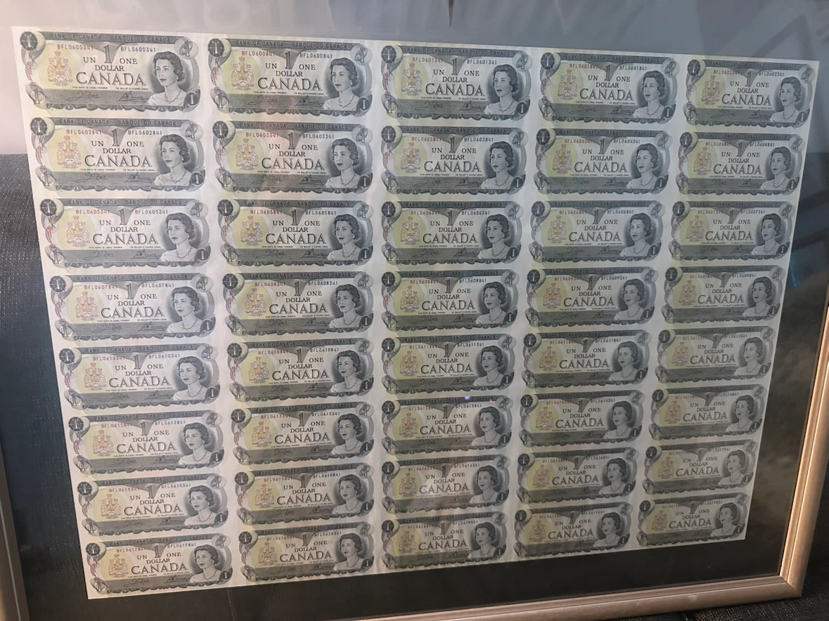 Framed Sheet of Canadian $1 Bills - photo 3