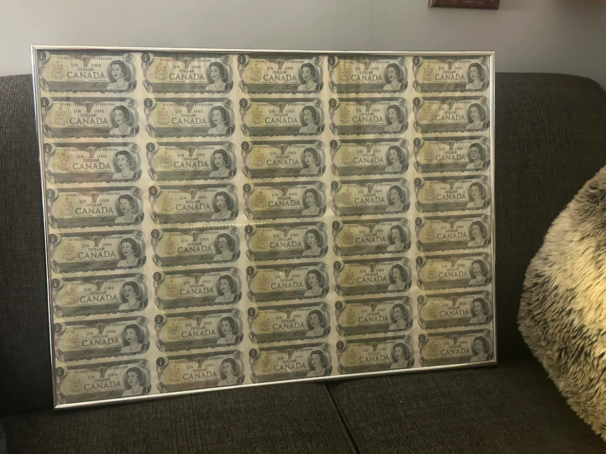 Framed Sheet of Canadian $1 Bills - photo 2