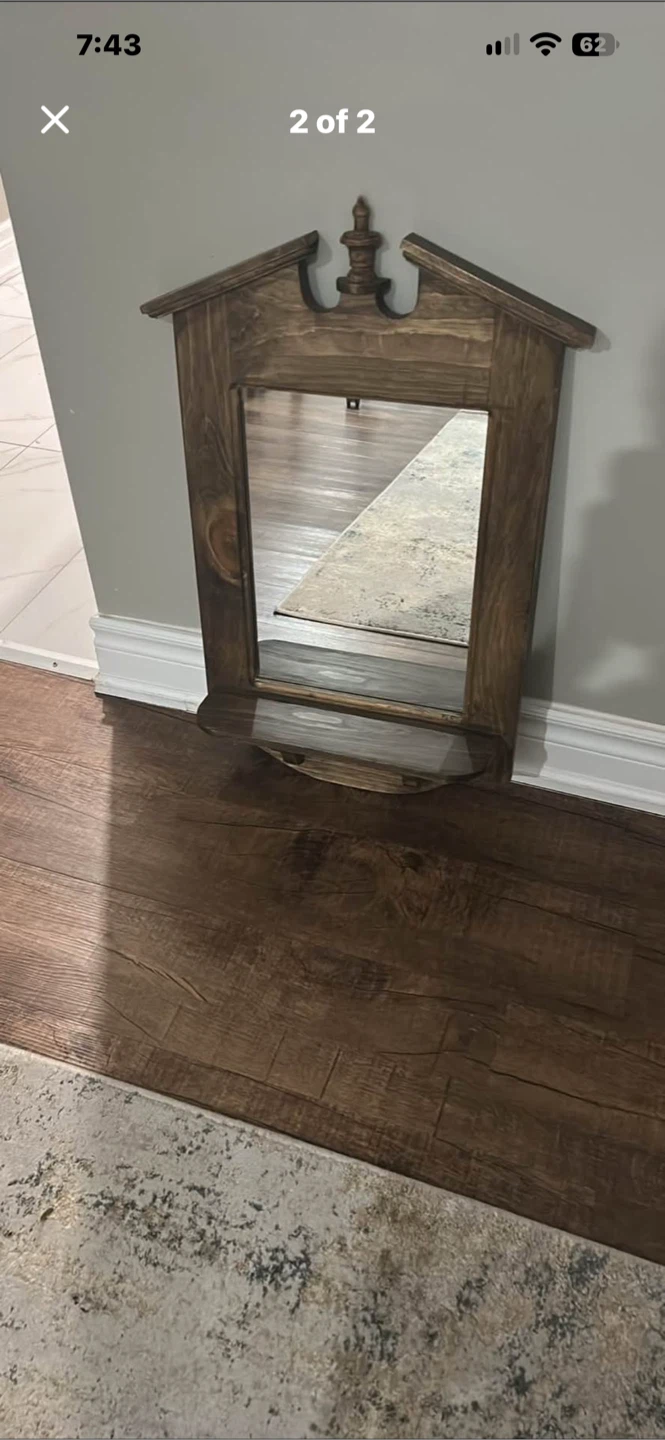 Rustic Wood Wall Mirror with Shelf