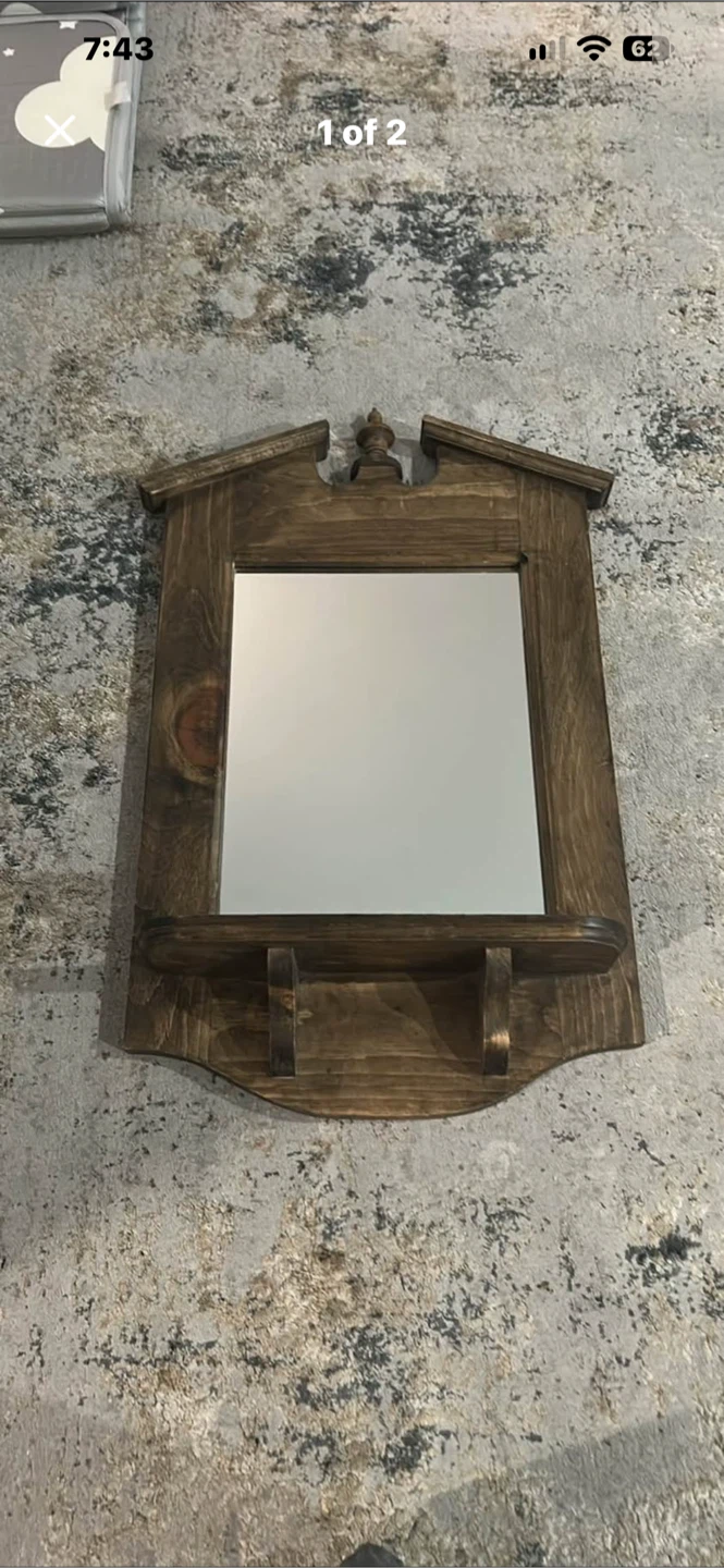 Rustic Wood Wall Mirror with Shelf - photo 2