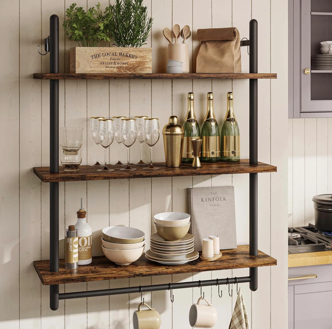 3-Tier Wall Mounted Industrial Pipe Shelving Unit - photo 2