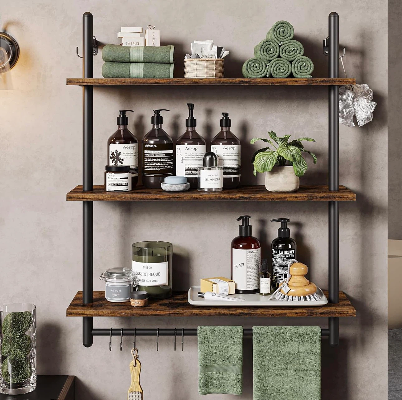 3-Tier Wall Mounted Industrial Pipe Shelving Unit - photo 3