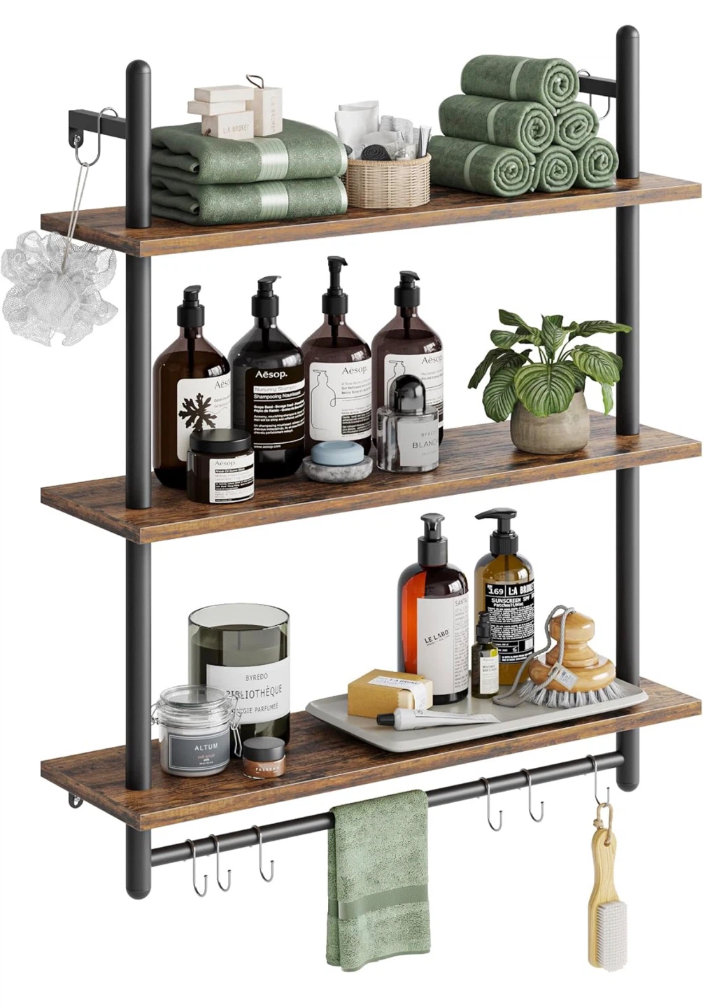 3-Tier Wall Mounted Industrial Pipe Shelving Unit - photo 4